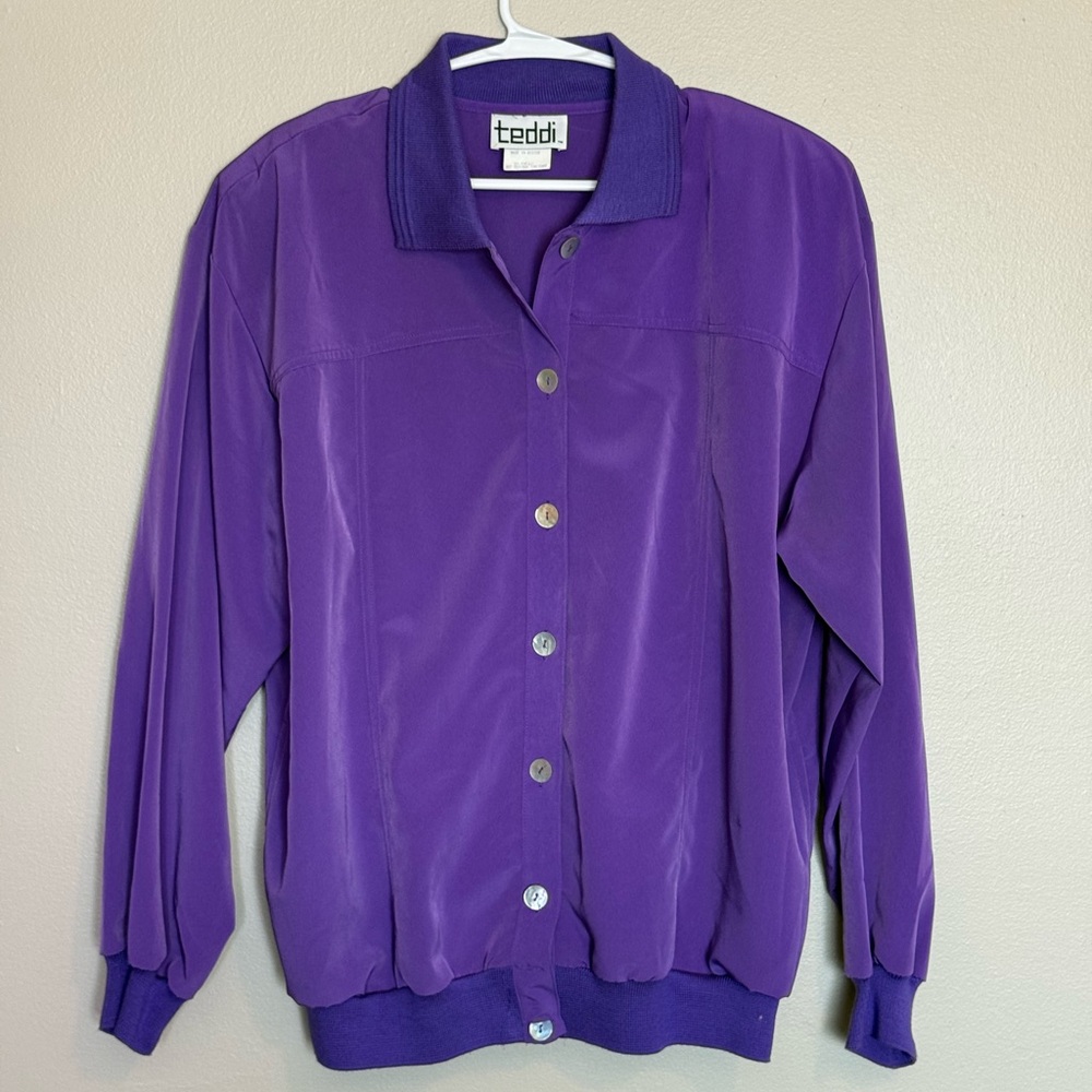 Vintage Teddi Purple Pearl Style Button Jacket Shoulder Pads 1980s Size XL